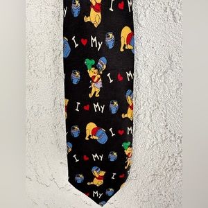 Disney Winnie The Pooh Classic All Over Print Cartoon Navy Blue Mens Neck Tie